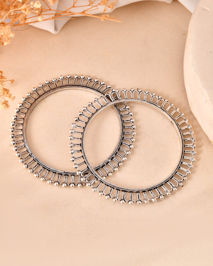 925 Sterling Silver Oxidized Beaded Edge Bangles – Traditional Bangle Pair