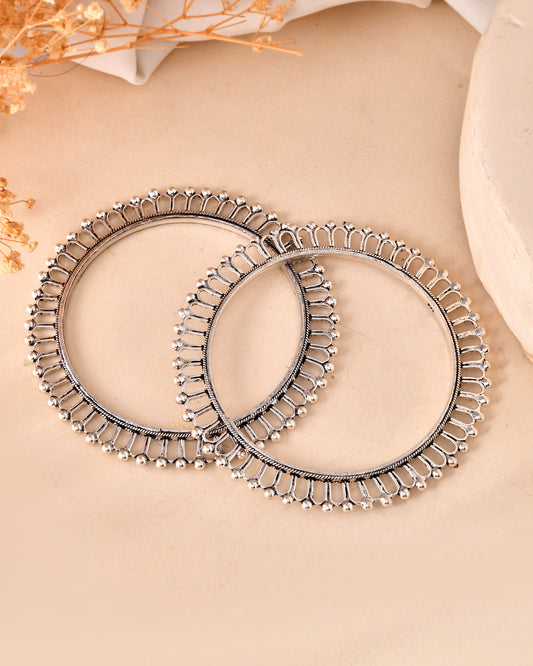 925 Sterling Silver Oxidized Beaded Edge Bangles – Traditional Bangle Pair