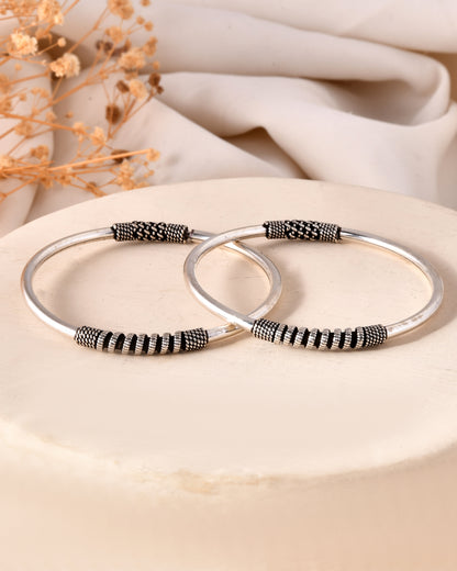 925 Sterling Silver Oxidized Textured Bangles – Elegant Bangle Pair