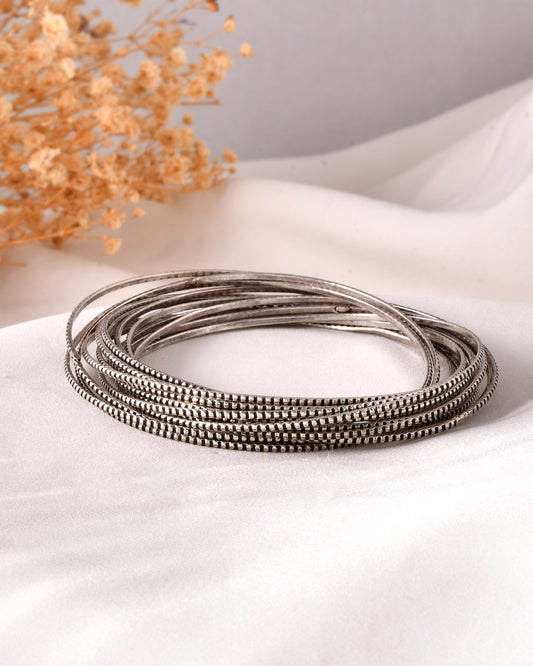 925 Sterling Silver Slim Oxidized Bangle Set – Textured Stacking Bangles