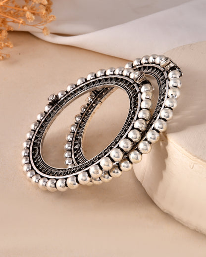 925 Sterling Silver Bold Beaded Edge Bangles – Oxidized Statement Bangle Pair