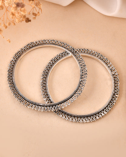 925 Sterling Silver Filigree Edge Bangles – Traditional Handmade Kada Set