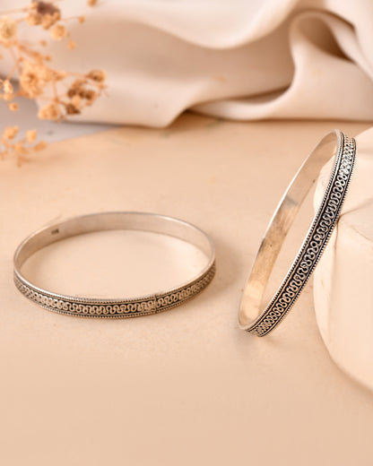 925 Sterling Silver Oxidized Chain Pattern Bangles – Traditional Indian Kada Set