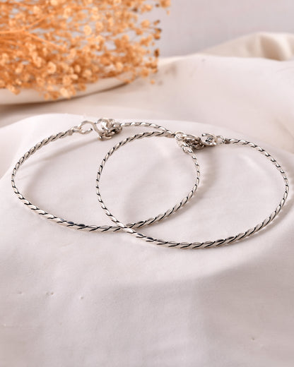 925 Sterling Silver Twisted Braid Anklet Pair with Charm Drops – Oxidized Payal