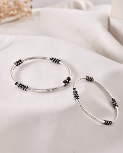 925 Sterling Silver Bangles with Oxidized Detailing – Adjustable Tribal Design