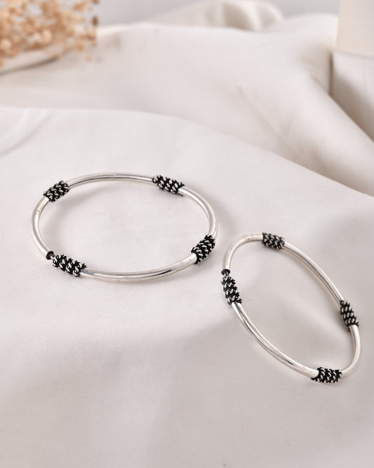 925 Sterling Silver Bangles with Oxidized Detailing – Adjustable Tribal Design