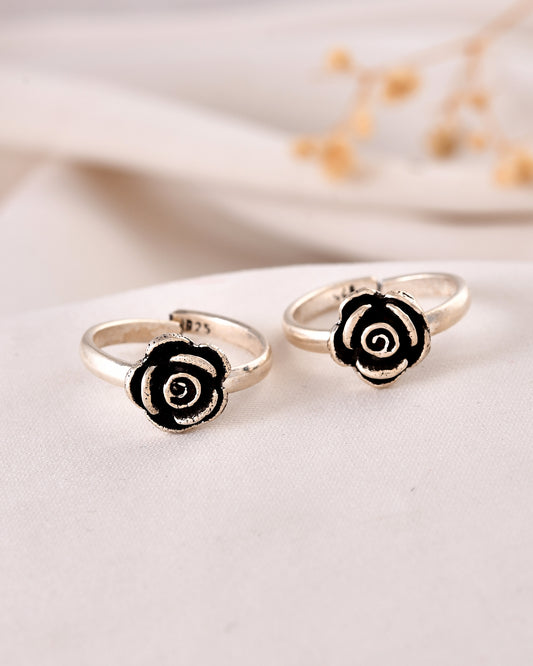 925 Sterling Silver Rose Design Adjustable Toe Ring Pair