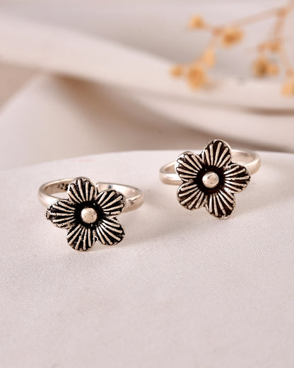 925 Sterling Silver Floral Toe Rings – Adjustable Vintage Flower Design