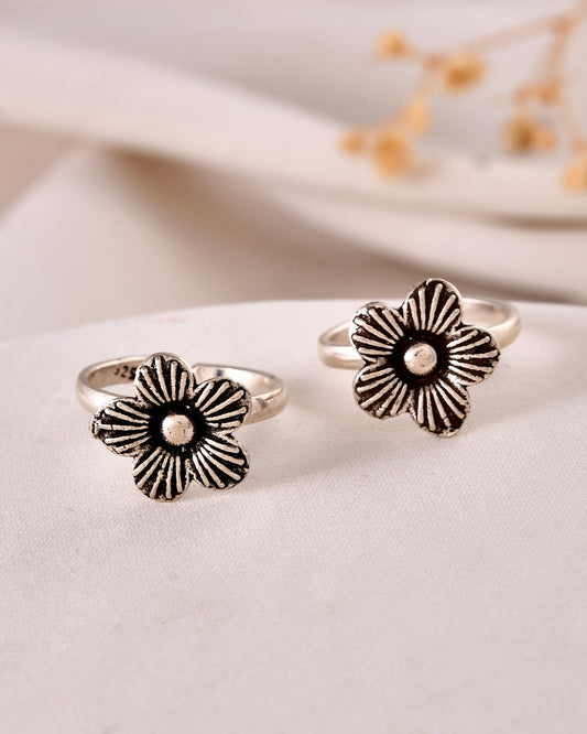 925 Sterling Silver Floral Toe Rings – Adjustable Vintage Flower Design