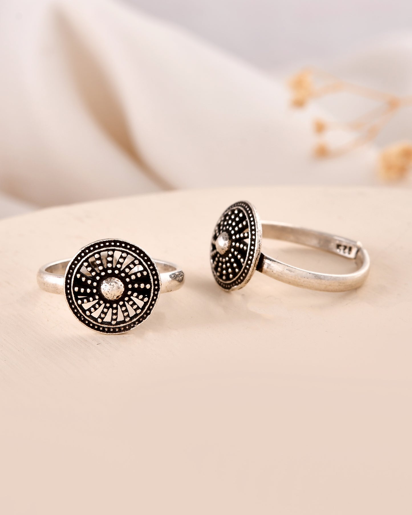 Vintage Mandala Design 925 Silver Toe Rings – Adjustable Boho Jewelry
