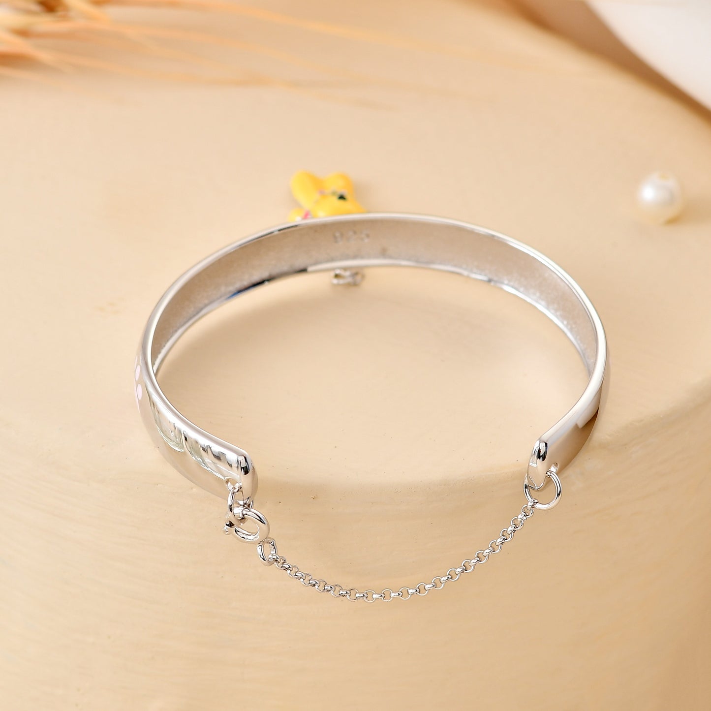 925 Sterling Silver Paw-Print Bangle with Dangling Puppy Charm – Adjustable Kids Bracelet
