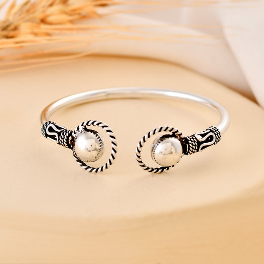 925 Oxidised Sterling Silver Spiral-Ball Kids Kada Cuff Bracelet – Adjustable Tribal Bangle