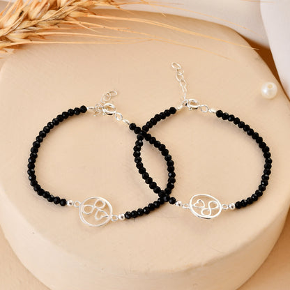 Pair of 925 Sterling Silver Heart-Charm Black Bead Nazariya Bracelets – Adjustable Kids Evil-Eye Protection Set