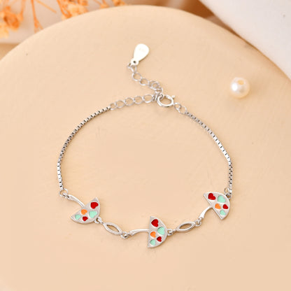 925 Sterling Silver Watermelon-Slice Heart Charm Bracelet – Adjustable Kids Chain