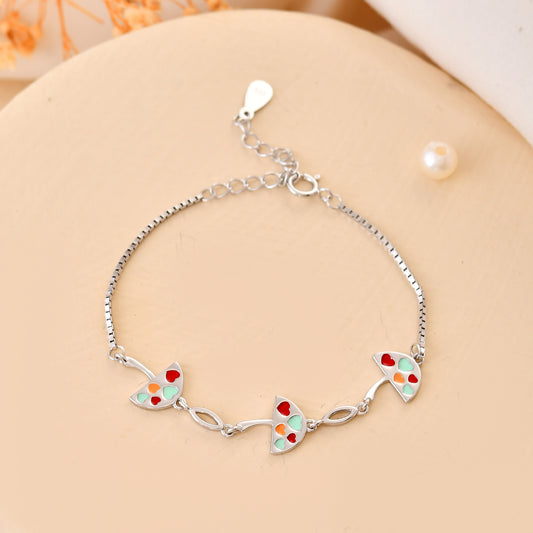 925 Sterling Silver Watermelon-Slice Heart Charm Bracelet – Adjustable Kids Chain