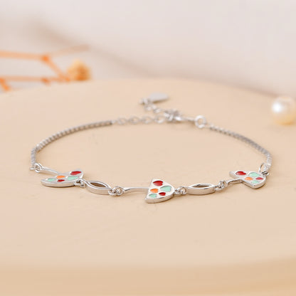 925 Sterling Silver Watermelon-Slice Heart Charm Bracelet – Adjustable Kids Chain