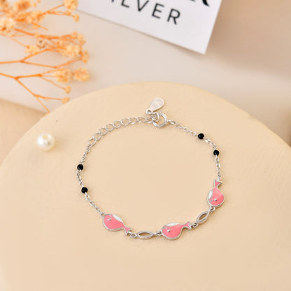 Pink-Fish Sterling-Silver Nazariya Bracelet | Adjustable Chain with Black Beads