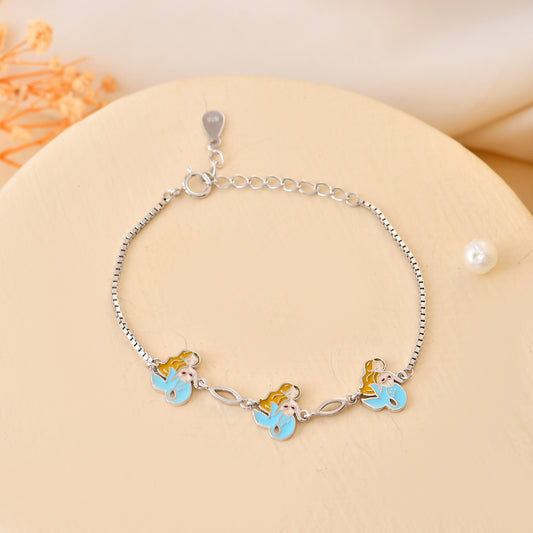 925 Sterling Silver Mermaid Charm Bracelet – Adjustable Kids Chain