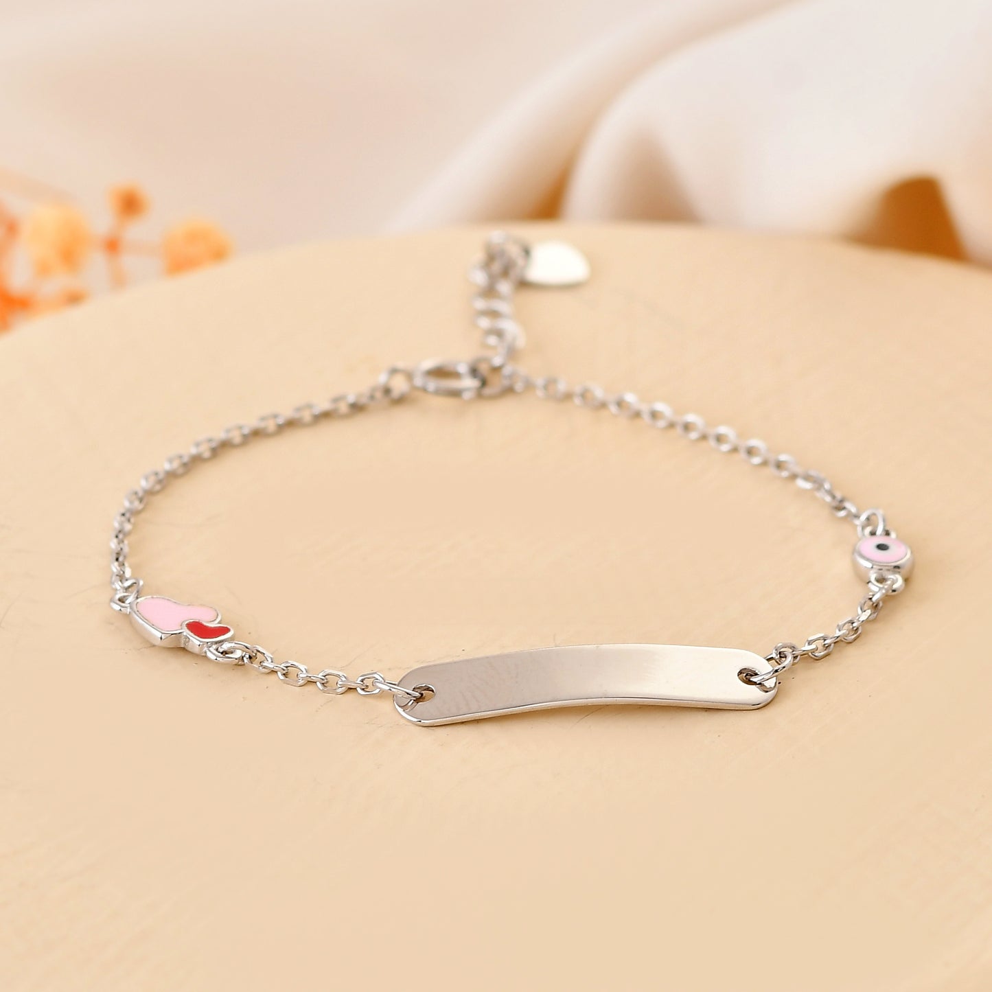 Personalised Heart-Eye Sterling-Silver ID Bracelet | Adjustable Baby Nazariya