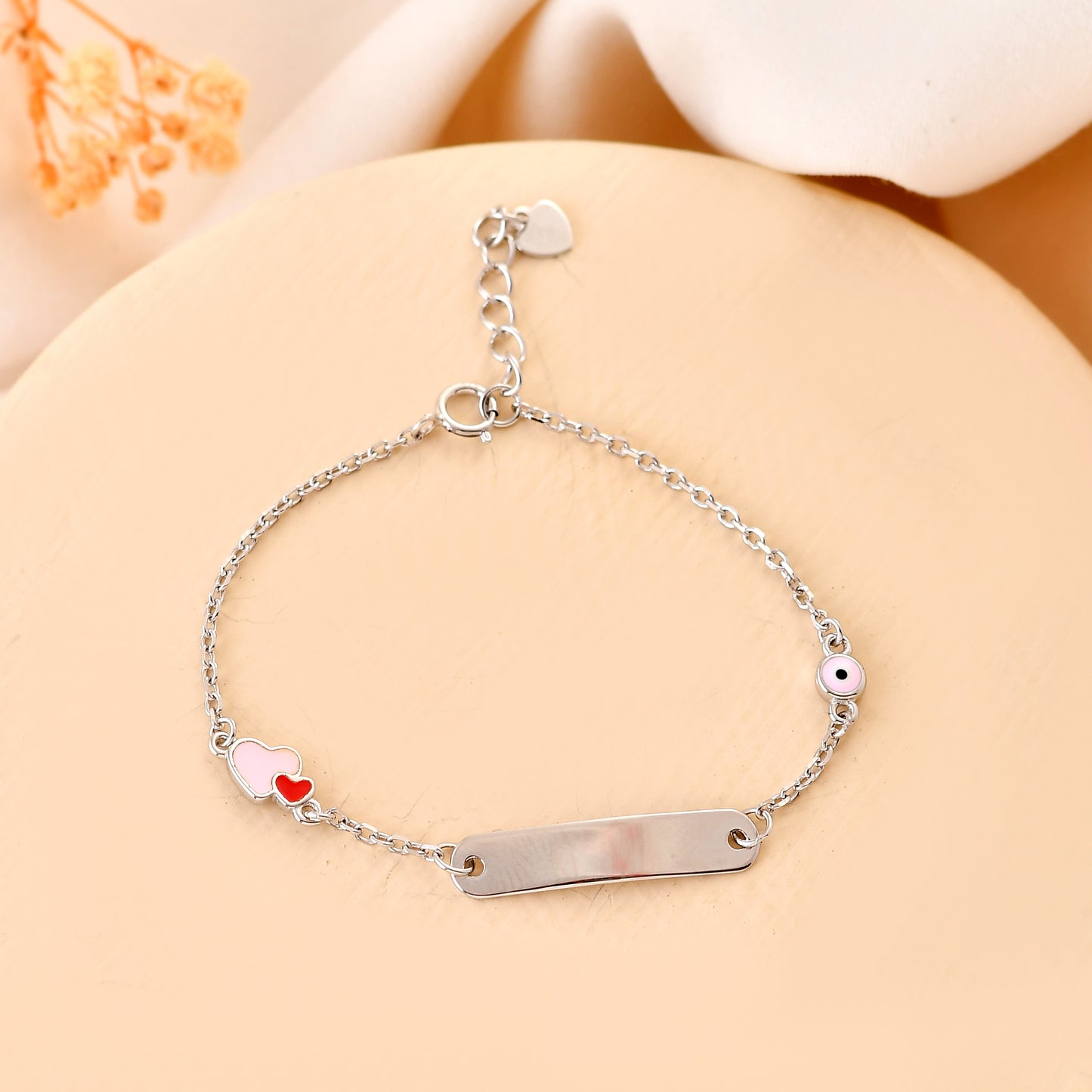 Personalised Heart-Eye Sterling-Silver ID Bracelet | Adjustable Baby Nazariya