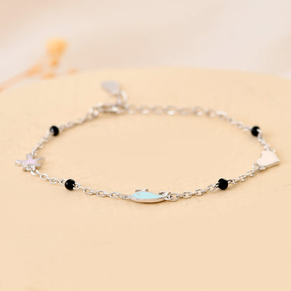 Star-Fish-Heart Sterling-Silver Nazariya Bracelet | Pastel Charms & Black Beads