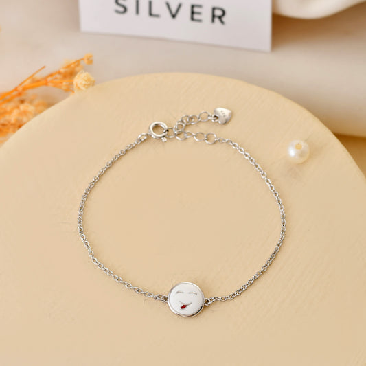 Happy-Moji Sterling-Silver Kids Bracelet | Adjustable Chain & White Enamel Smile Charm