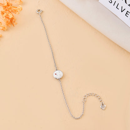 Happy-Moji Sterling-Silver Kids Bracelet | Adjustable Chain & White Enamel Smile Charm