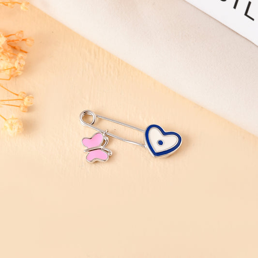 Butterfly-Heart Evil-Eye Safety Pin | Sterling-Silver Baby Brooch & Nazariya Charm