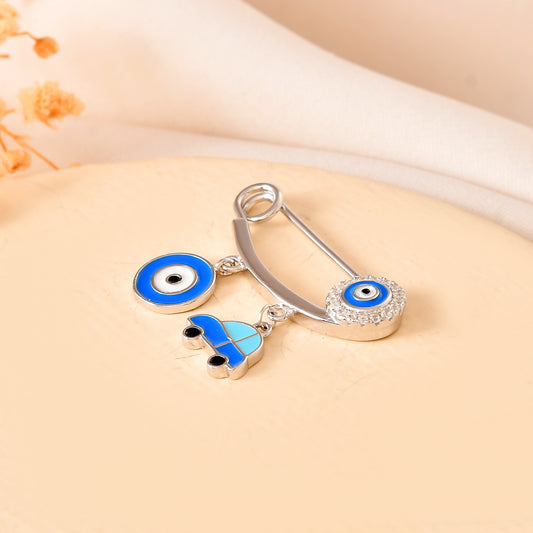 Sterling Silver Car & Double Evil-Eye Safety-Pin Brooch – Cubic Zirconia Nazar Protection Pin for Babies