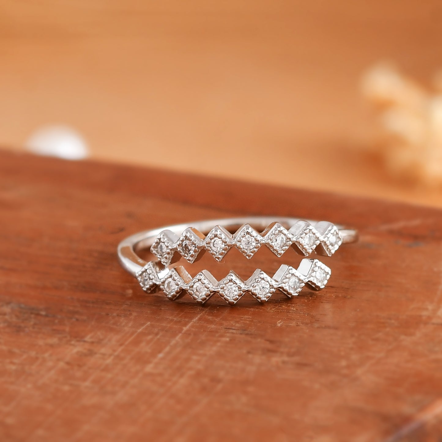 Sterling Silver Zig-Zag CZ Double Band Ring – Modern Stacking Chevron Design