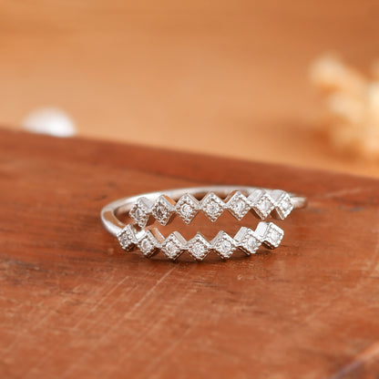 Sterling Silver Zig-Zag CZ Double Band Ring – Modern Stacking Chevron Design