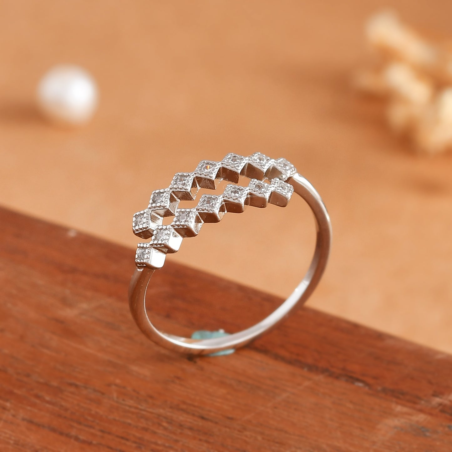 Sterling Silver Zig-Zag CZ Double Band Ring – Modern Stacking Chevron Design