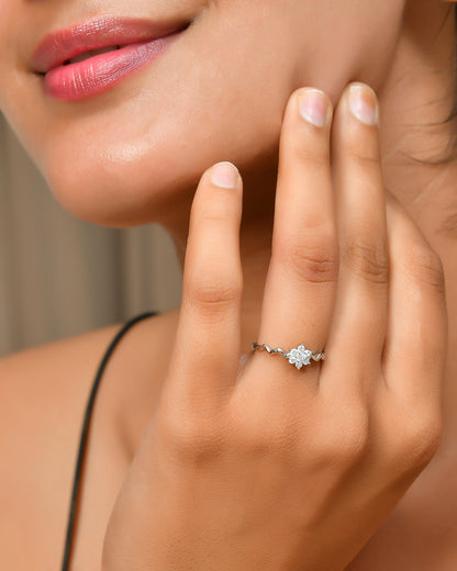 Sterling Silver Twisted Vine Ring with CZ Flower Cluster – Delicate Stackable Floral Band