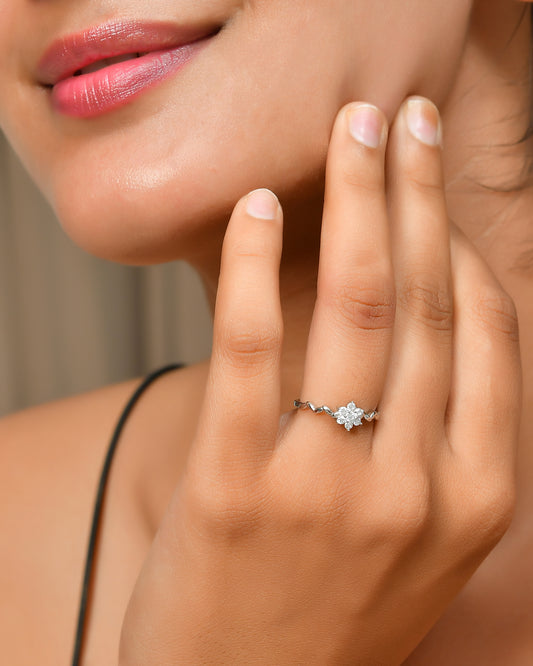 Sterling Silver Twisted Vine Ring with CZ Flower Cluster – Delicate Stackable Floral Band