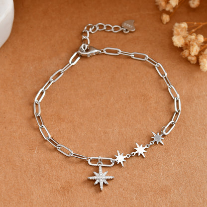North-Star Paperclip Sterling-Silver Bracelet | CZ Pavé Constellation Charms