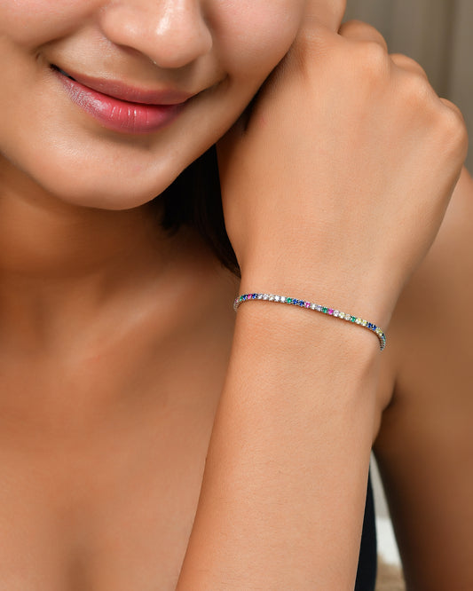 Rainbow Tennis Bracelet in 925 Sterling Silver – Adjustable CZ Spectrum Line