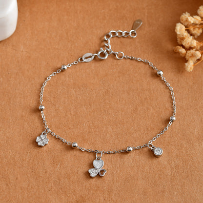 Lucky Hearts-&-Pearl Sterling-Silver Charm Bracelet | CZ Pavé, MOP Inlay & Bead Stations