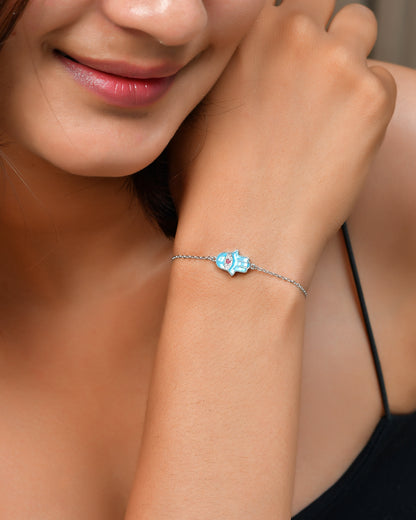 Sterling Silver Turquoise Hamsa Evil-Eye Bracelet – Dainty Protection Charm for Everyday Wear