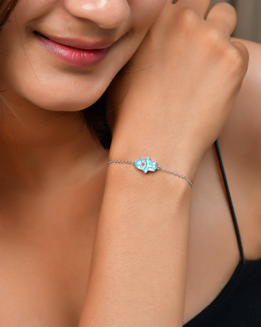 Sterling Silver Turquoise Hamsa Evil-Eye Bracelet – Dainty Protection Charm for Everyday Wear