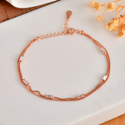 Dainty Rose-Gold Vermeil Double-Layer Baguette CZ Bracelet