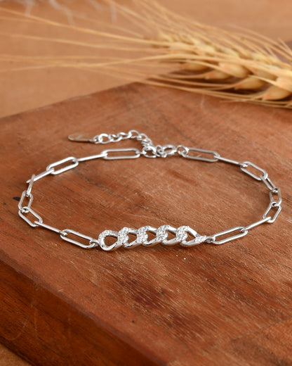 Pavé-Curb Paperclip Sterling-Silver Bracelet | Adjustable CZ Chain Bar