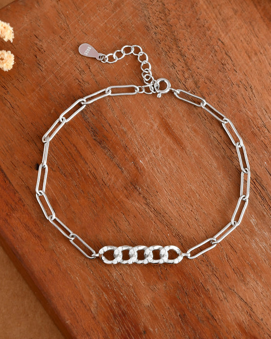 Pavé-Curb Paperclip Sterling-Silver Bracelet | Adjustable CZ Chain Bar