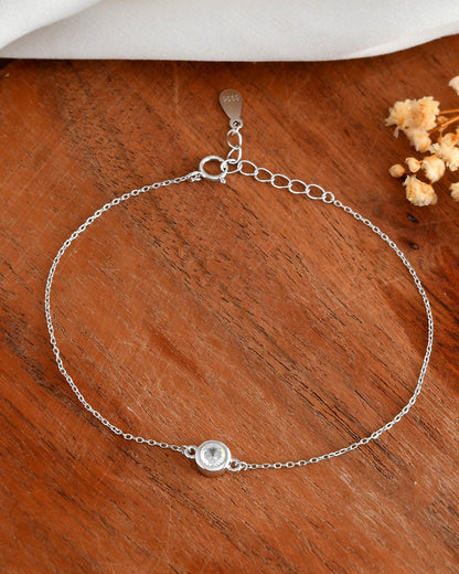Solo Sparkle Sterling Silver Bezel-Set CZ Bracelet – Minimalist Single-Stone Dainty Chain
