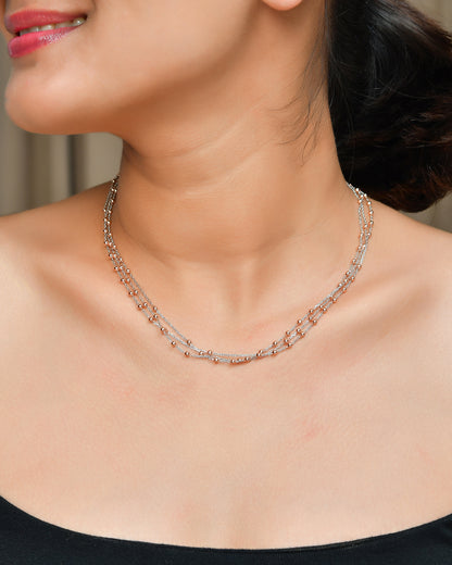 Two-Tone Multi-Strand Sterling Silver & Rose-Gold Bead Layered Necklace