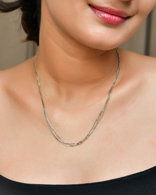 Tri-Color Layered Box-Chain Necklace | Gold, Rose & Silver Tone Statement Collar