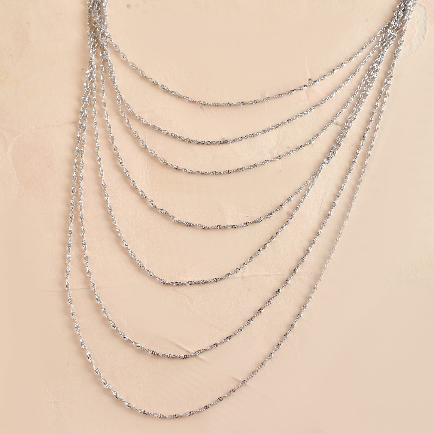 Cascading 7-Layer Silver Rope-Chain Necklace | Adjustable Sparkle Bib Collar
