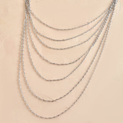 Cascading 7-Layer Silver Rope-Chain Necklace | Adjustable Sparkle Bib Collar