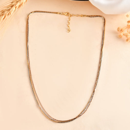 Tri-Tone Dainty Box-Chain Necklace | Gold, Rose & Silver Layered Strand