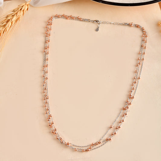 Two-Tone Multi-Strand Sterling Silver & Rose-Gold Bead Layered Necklace