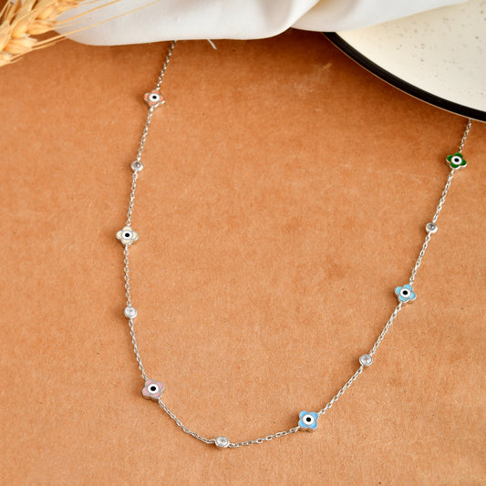 Color-Pop Evil-Eye Flower Necklace – Sterling Silver Protection Choker